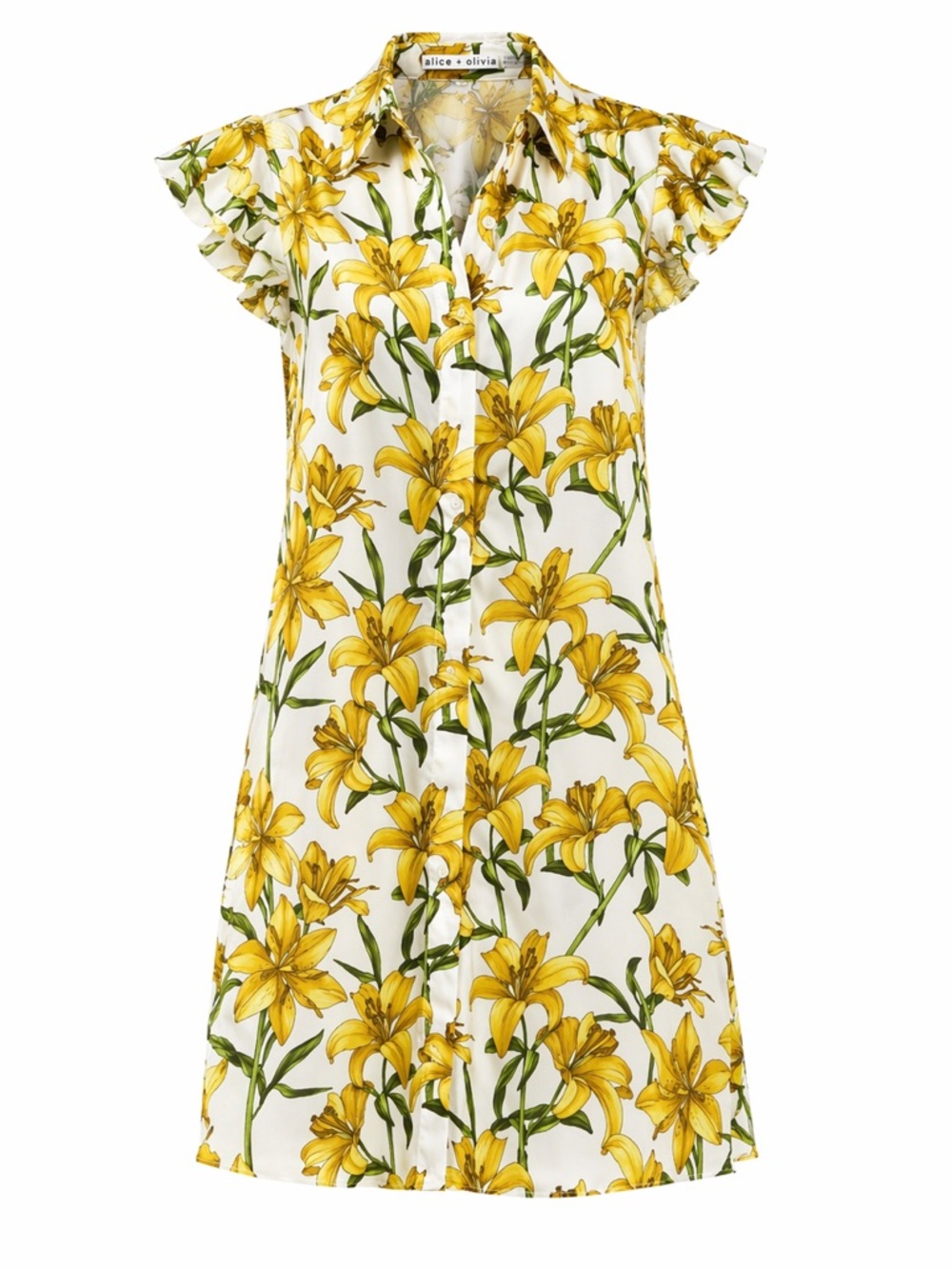 Alice + Olivia Yellow Lily Print Shirt Dress Silk Blend Size S summer dress - Picture 3 of 11